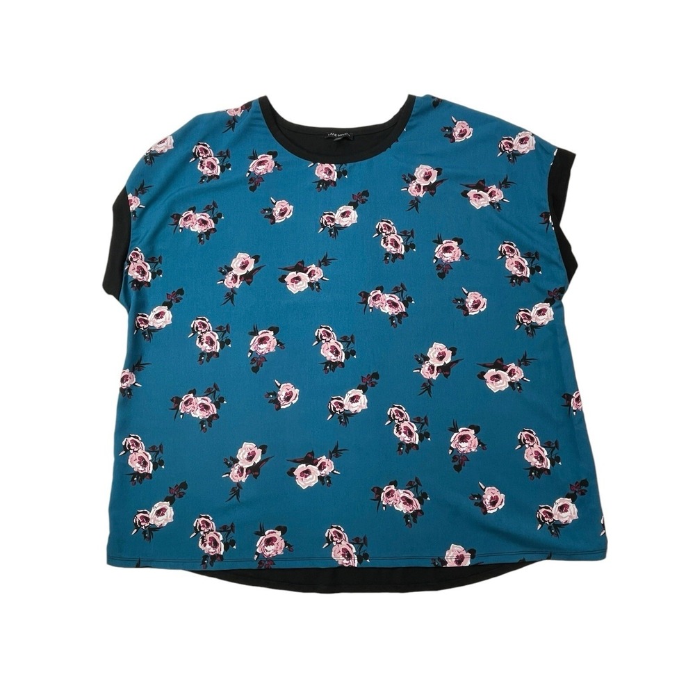 Lane Bryant Womens 26/28 Teal Floral Mixed Media Dolman Short Sleeve Tunic Top‎ - Picture 10 of 16